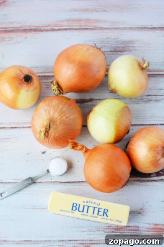 Slow Cooker Onion Gold 3 How long does it take to cook onions in a slow cooker - sliced onions with butter and salt in a slow cooker before cooking.