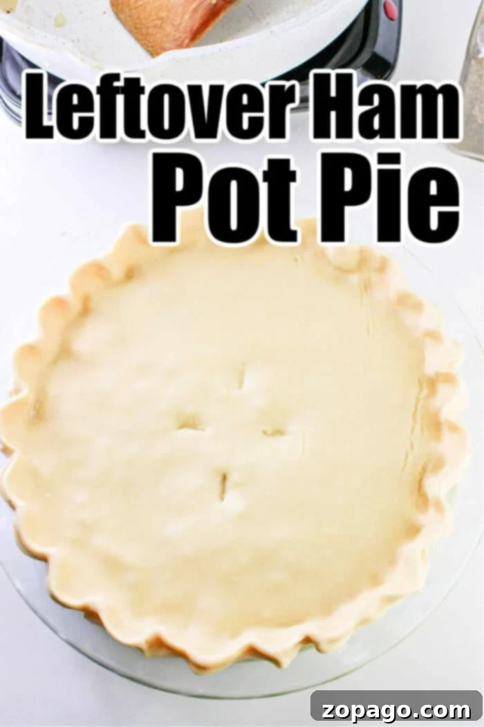 Hearty Ham Pot Pie 8 Double Crust Ham Pot Pie, with a piece removed to show the interior