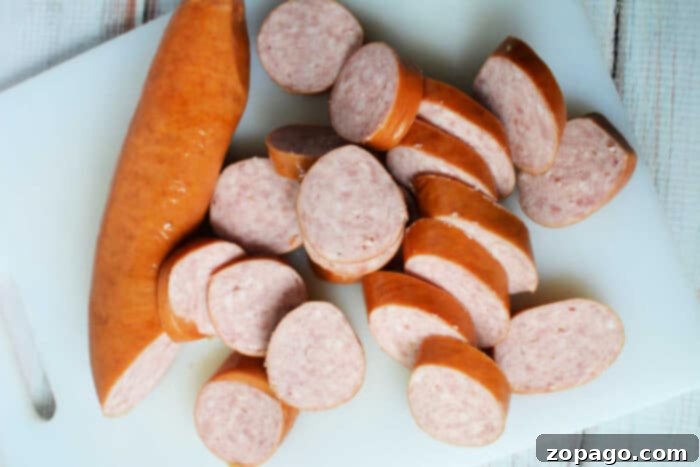Set It and Forget It Kielbasa 4 Freshly sliced kielbasa, prepared for the slow cooker