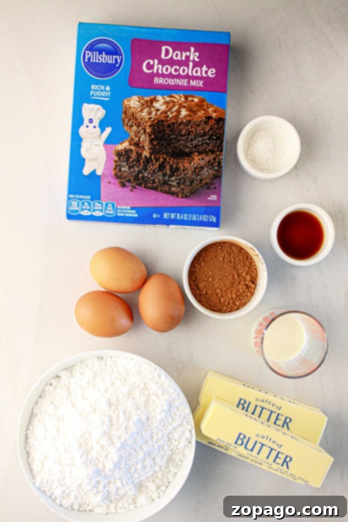 Effortless Brownie Cupcakes 3 For delicious brownie cupcakes, gather baking essentials: brownie mix, eggs, butter, cocoa, flour, vanilla extract, and milk.