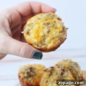 A hand holds a savory muffin crowned with melted cheese, its golden crust hinting at hidden delights within. In the background, a plate overflows with more enticing muffins, each potentially featuring hints of sausage for an added hearty twist. Perfect for those Bisquick-inspired morning feasts!.