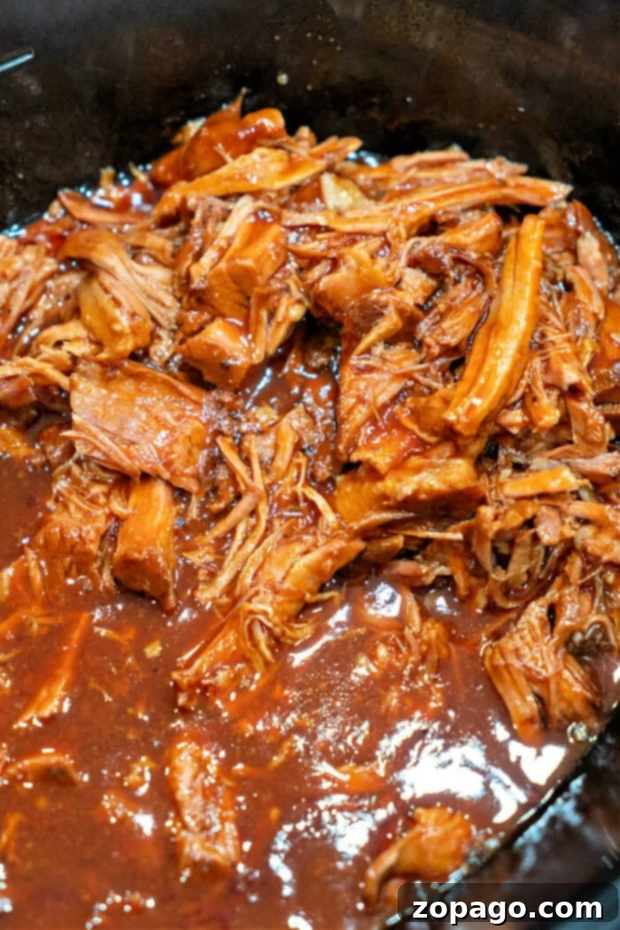 The Easiest 2-Ingredient Pulled Pork 5 Savor the taste of pulled pork simmering in a rich barbecue sauce, effortlessly crafted with just 2 ingredients in a slow cooker.