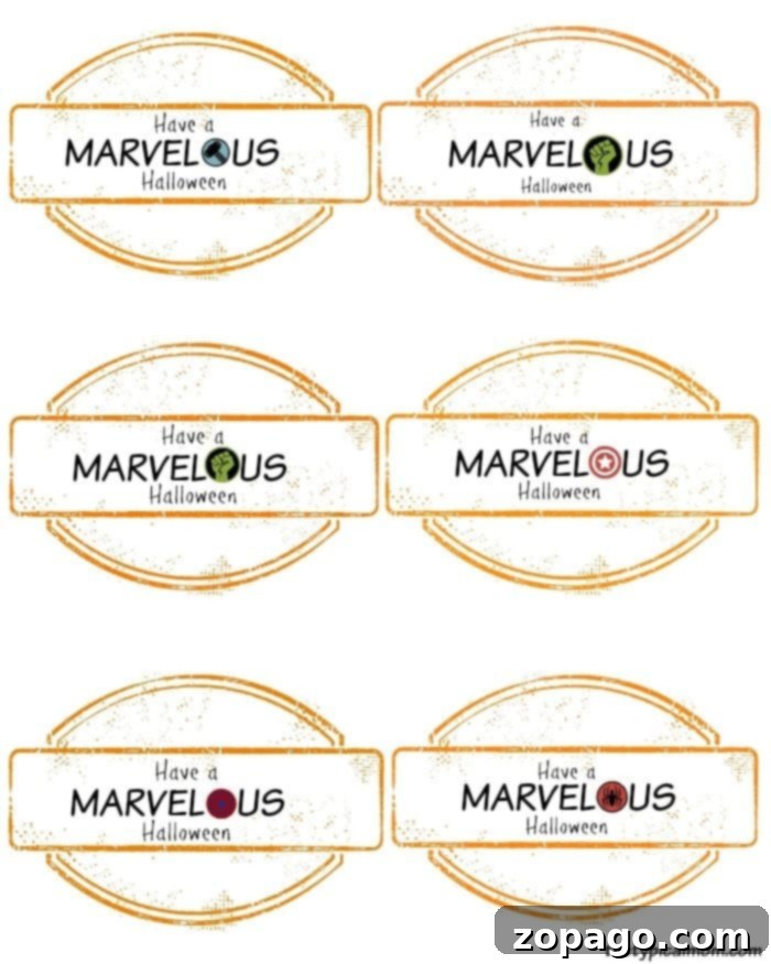 Downloadable Marvel Superhero Halloween Granola Bar Wrappers – A Creative & Healthy Treat Alternative. A collection of printable Marvel Halloween wrappers featuring various superhero themes, ready for DIY granola bar treats.
