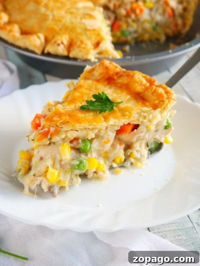 Simple chicken pot pie recipe you can make with shredded rotisserie chicken! Semi homemade filing that's easy to throw together for a great dinner. easy chicken pot pie