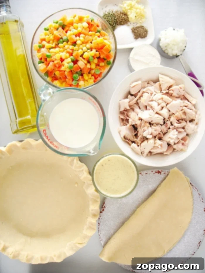Easy chicken pot pie recipe you can make with shredded rotisserie chicken! Semi homemade filing that's easy to throw together for a great dinner. pot pie recipe