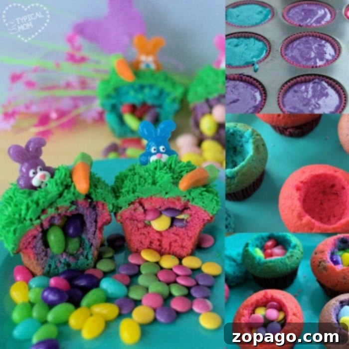 Hidden Delight Cupcakes 4 Delicious candy filled cupcakes, frosted and decorated, ready to be served. A vibrant and appealing party treat.