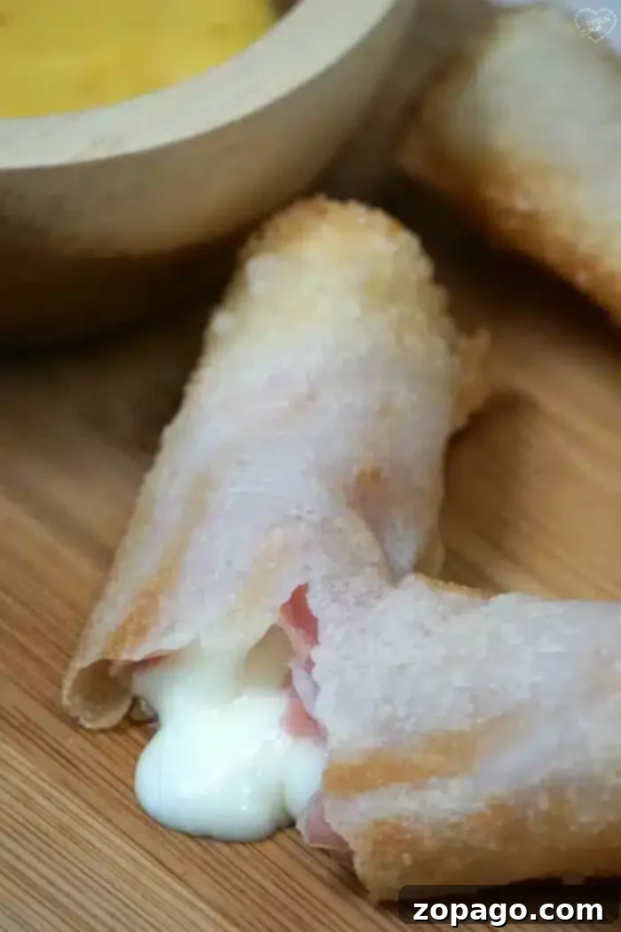 Air Fryer Ham and Cheese Egg Rolls are a family favorite Crispy Air Fryer Ham and Cheese Egg Rolls served as a delicious snack or appetizer.