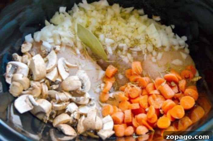 Creamy Slow Cooker Chicken Parmesan Delight 2 Close-up of a bowl of creamy chicken soup, showcasing the rich texture and visible pieces of chicken and vegetables.