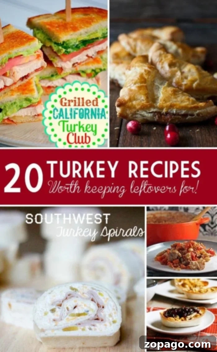 Best leftover turkey meat recipes you can use after Thanksgiving or Christmas to make it last!! Love the turkey turnovers, they're the best! #leftoverturkey #thanksgiving #recipes #turkeyTurkey meat recipes that are perfect for leftover turkey or just because! A festive collage showcasing an array of delicious turkey meat recipes, featuring mouthwatering sandwiches, savory pastries, and hearty casseroles.