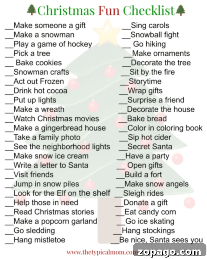 Christmas Activities Checklist Printable Free printable Christmas activities checklist for kids and families