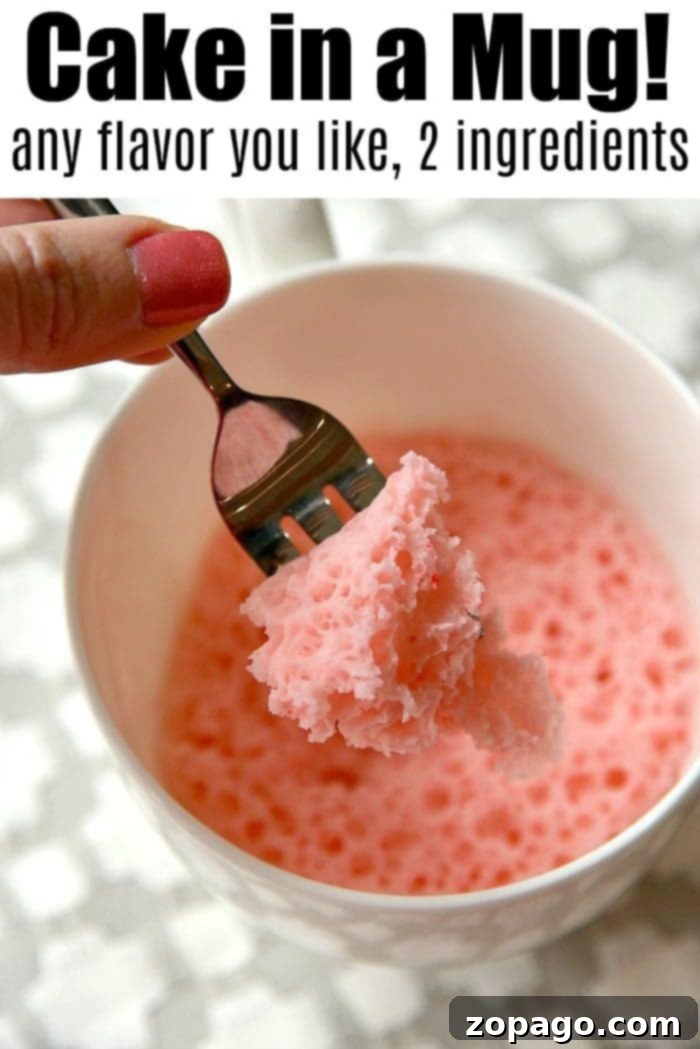 Cake in a mug with 2 ingredients! #cake #mugcake #strawberry #angelfoodcake #microwave Delicious strawberry cake served in a mug, ready in just one minute from the microwave.