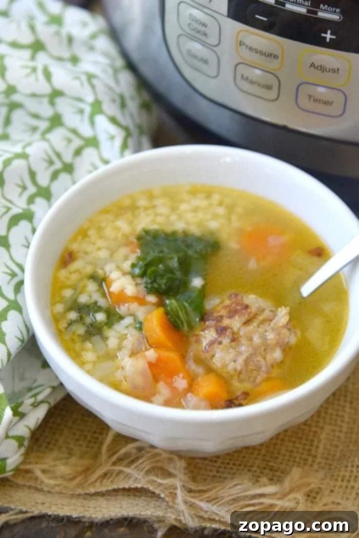 Easy Instant Pot Italian Wedding Soup that's perfect year round! Simple ingredients make for a healthy pressure cooker soup that everyone loves! instant pot italian wedding soup 2