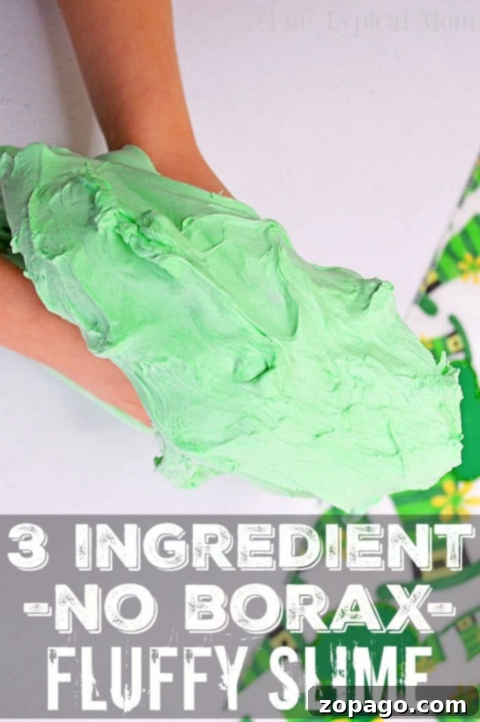 Borax-Free Shaving Cream Slime Ingredients for Easy Kids' Craft All the ingredients neatly laid out on a wooden surface: white glue, shaving cream, contact lens solution, and green food coloring, ready for borax-free slime making.