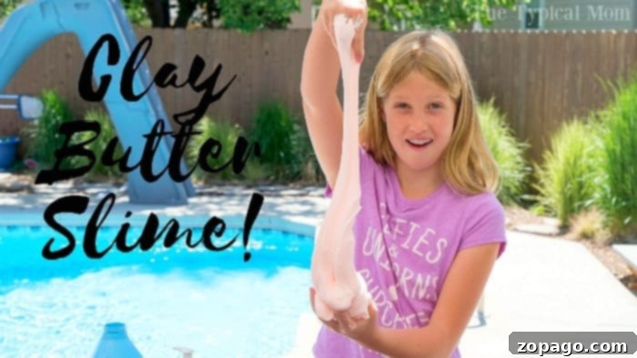 Kids having fun with homemade butter slime, showcasing its soft and colorful texture. Kids playing with colorful butter clay slime