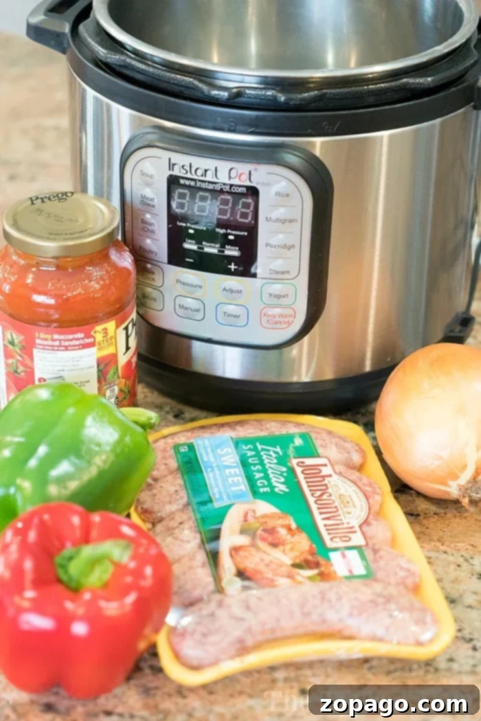 Pressure cooker sausage and peppers is under $10 and feeds 5 people! You only need just 3 ingredients too! #instantpot #pressurecooker #sausage #peppers #instantpotrecipes #thetypicalmom #ninjafoodi Pressure Cooker Sausage