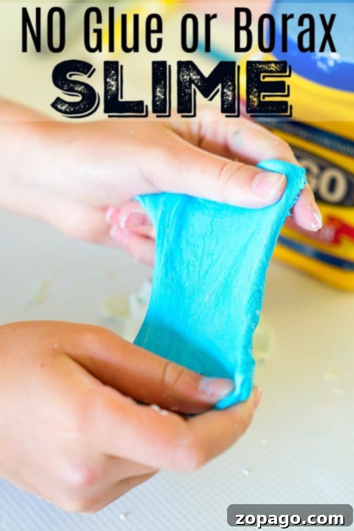Learn how to make slime without glue and no borax! Safe and fun for kids, this DIY slime recipe uses household items for amazing stretchy results. How to Make Slime Without Glue - Two simple ingredients for homemade fun