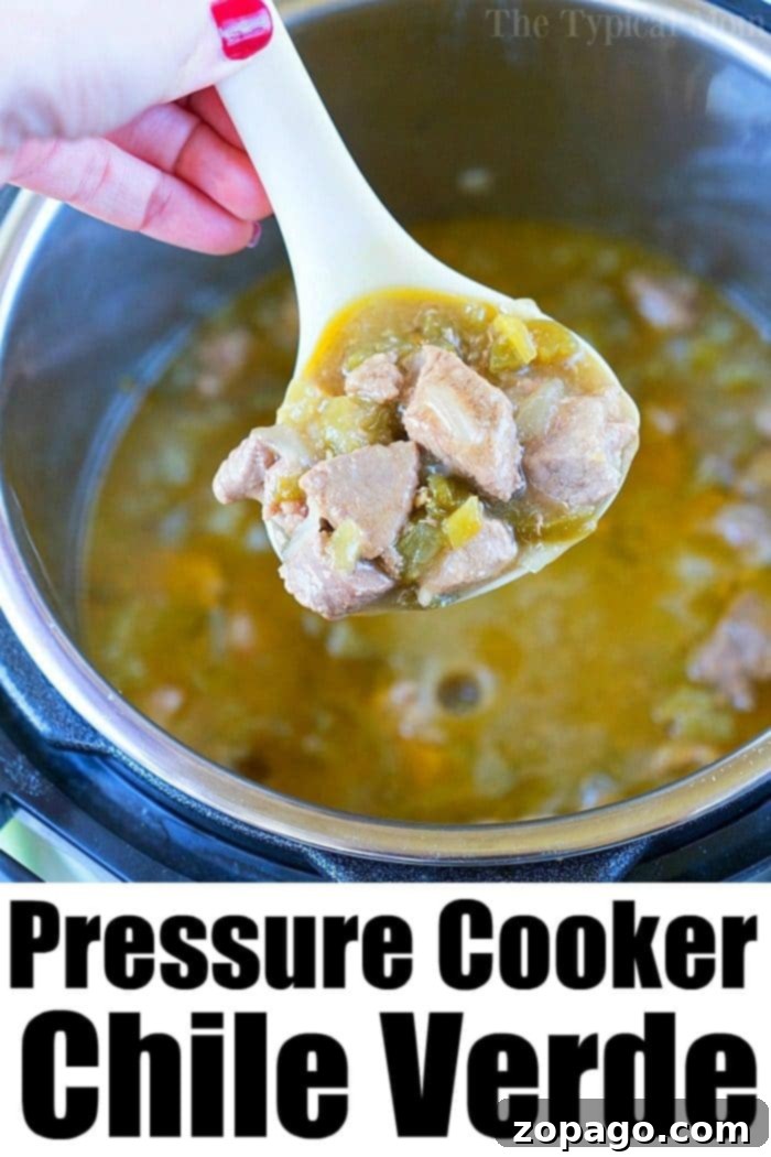 Pressure Cooker Chili Verde with Pork Roast Tender pressure cooker chili verde made with succulent pork roast and vibrant green chiles, perfect for your Instant Pot or Ninja Foodi.