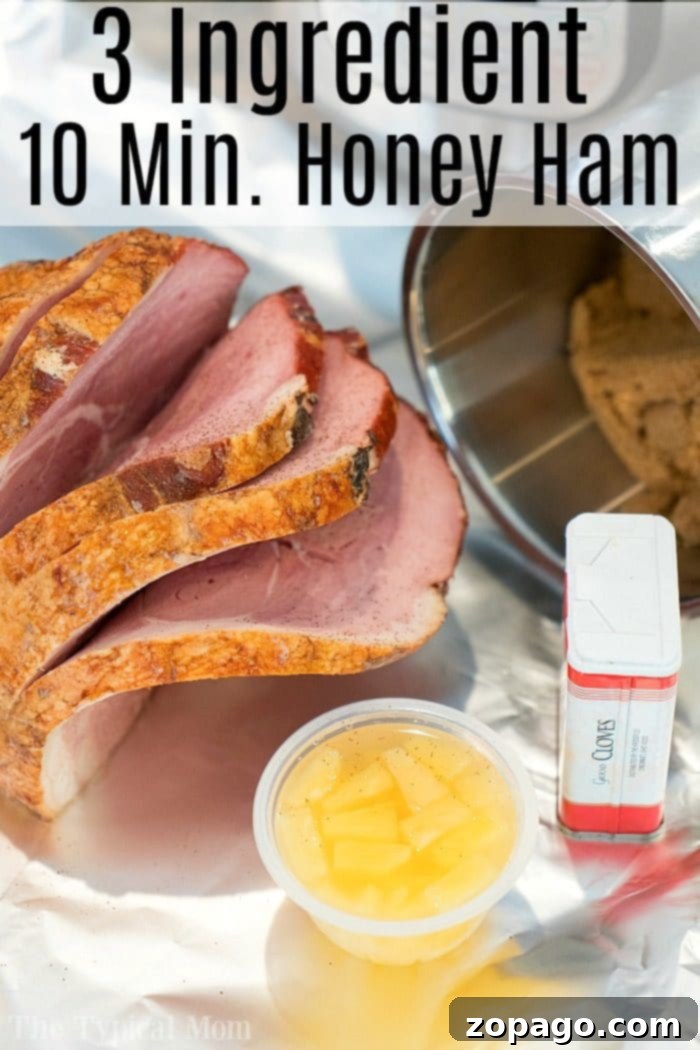 Instant Pot ham done in just 20 minutes! If you want an easy honey ham recipe you've gotta' try it in your pressure cooker. #instantpot #ham #honey #pressurecooker #instantpotrecipes #thetypicalmom #ninjafoodi #glaze easy instant pot ham