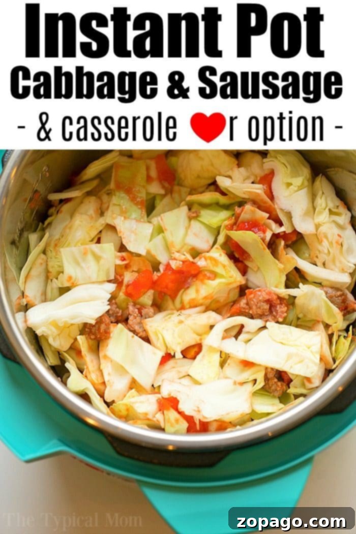 Instant Pot sausage and cabbage with noodles is a flavorful and simple dinner. A comforting Instant Pot cabbage casserole, featuring tender cabbage, savory sausage, and noodles in a rich sauce.