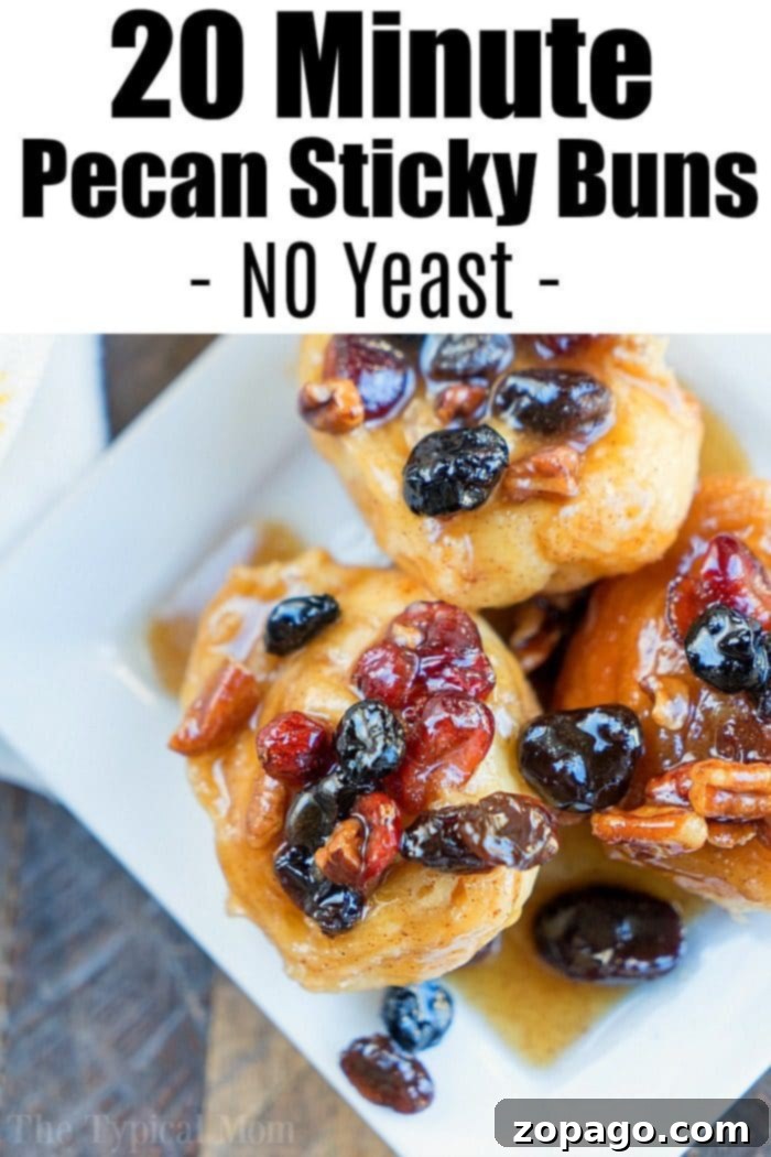 Quick and easy Pecan Sticky Buns for a delightful breakfast or dessert Pecan Sticky Buns glistening with caramel, served warm.