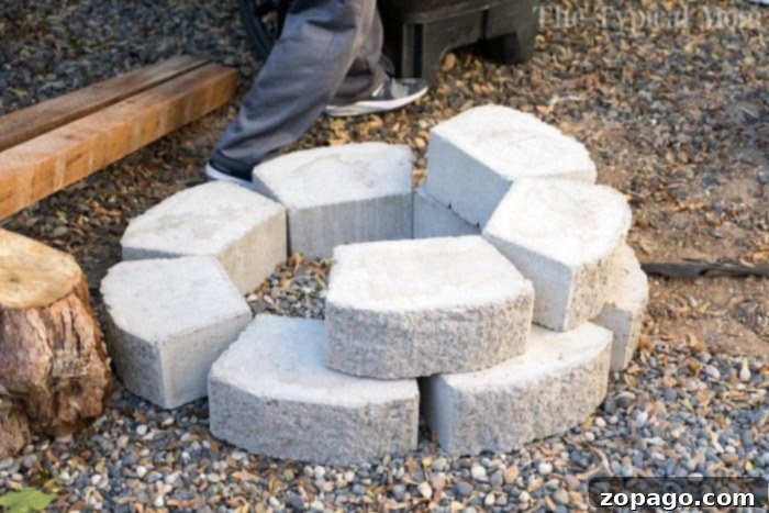 An attractive and budget-friendly fire pit built for outdoor entertainment and relaxation. View of a completed backyard fire pit, showcasing its rustic charm and functionality.
