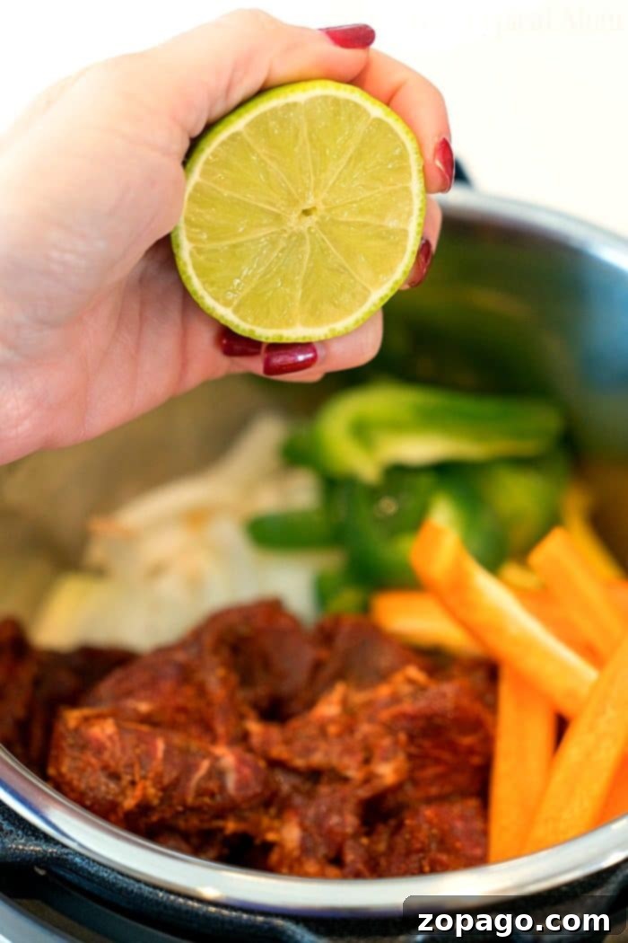 Instant Pot chicken fajitas are a quick and healthy meal, cooked to tender perfection with vibrant vegetables. Perfect for dinner tonight! Instant Pot Fajitas with chicken and vegetables