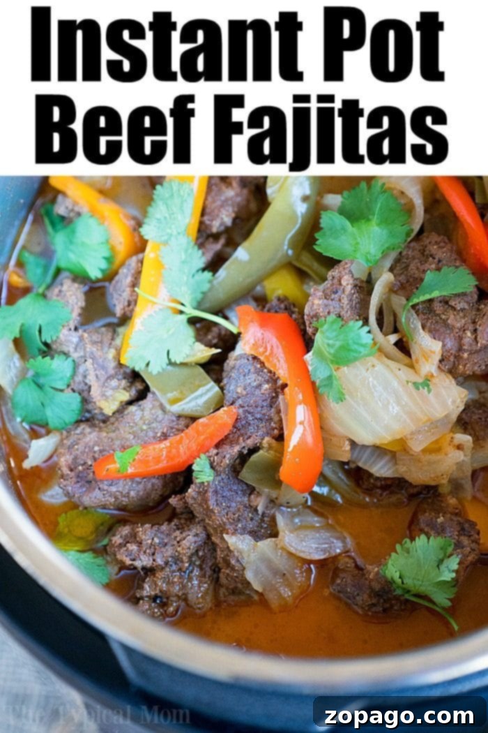 Instant Pot beef fajitas are a quick and healthy meal, cooked to tender perfection with vibrant vegetables. Perfect for dinner tonight! pressure cooker beef Fajitas ready to be served