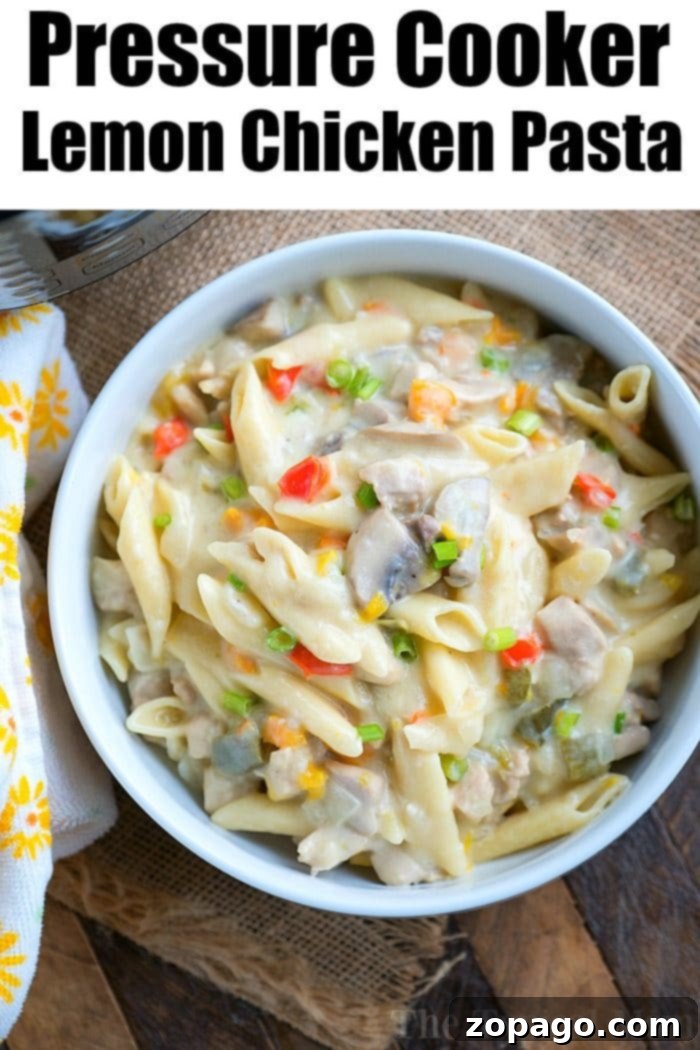 Pressure cooker lemon chicken casserole! Using chicken thighs, mushrooms, and pasta you too can make this hearty meal for your family tonight. #instantpotrecipes #pressurecooker #casserole #lemonchicken #pasta #thetypicalmom #instantpotrecipeseasy Instant Pot Chicken Casserole with Lemon and Pasta