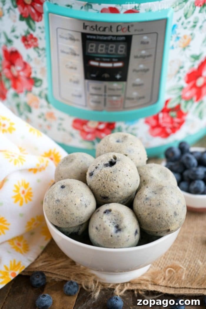 Pillowy Instant Pot Blueberry Muffins 4 Pressure cooker muffins, perfectly round and fluffy