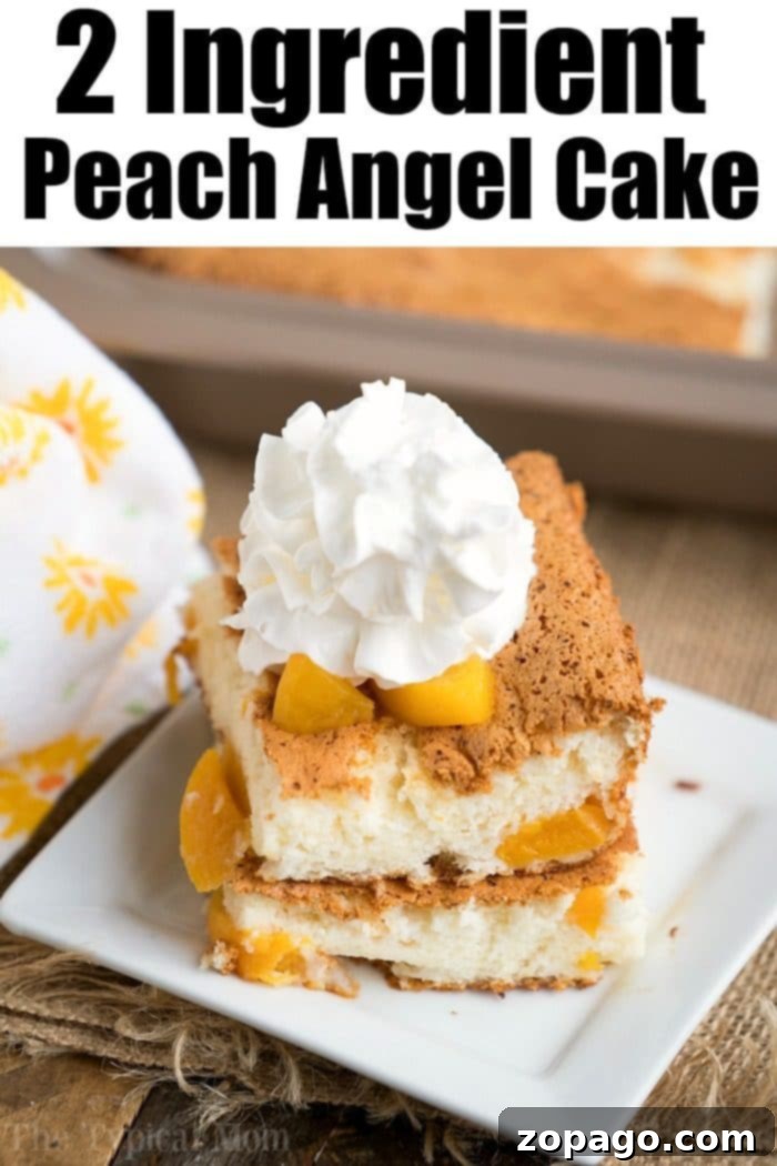 Fat-Free Peach Cake - A guilt-free and delicious dessert. A vibrant close-up of the fat-free peach angel food cake, showing its golden crust and soft interior filled with juicy peach pieces, ready to be enjoyed.