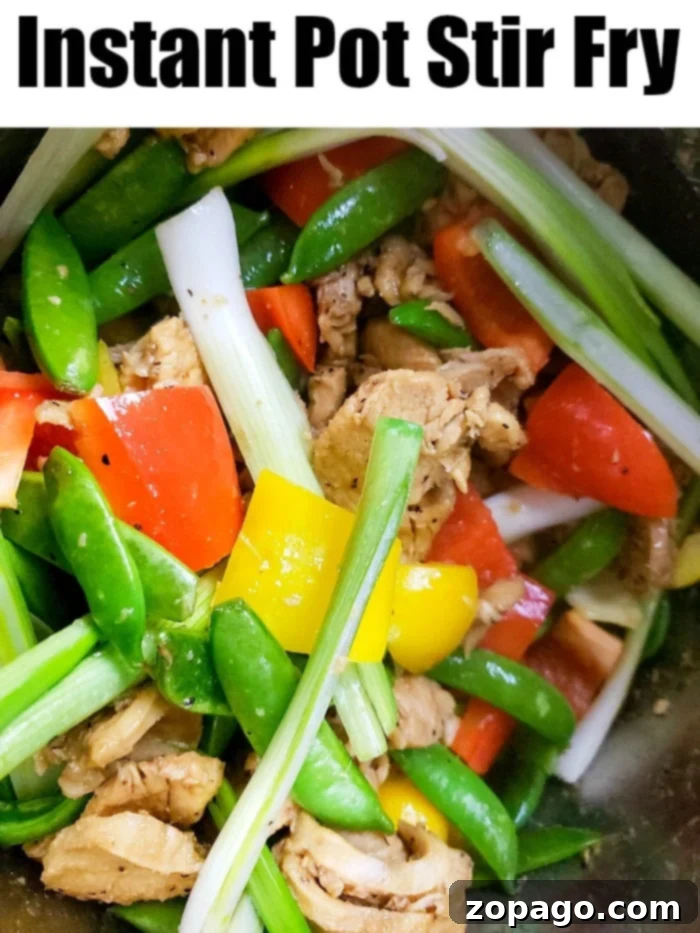 Delicious Instant Pot Chicken Stir Fry served with rice Plated Instant Pot chicken stir fry with rice