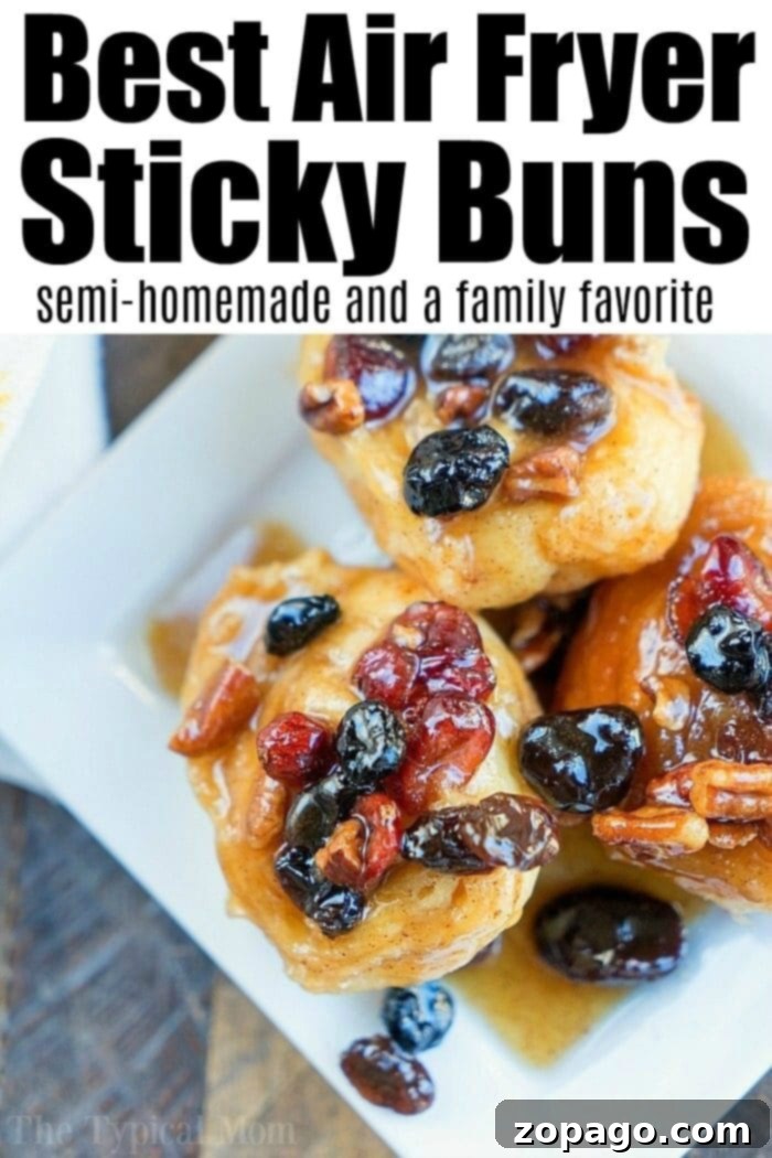 Gooey Air Fryer Sticky Buns 4 Best Air Fryer Sticky Buns - with melted caramel and nuts