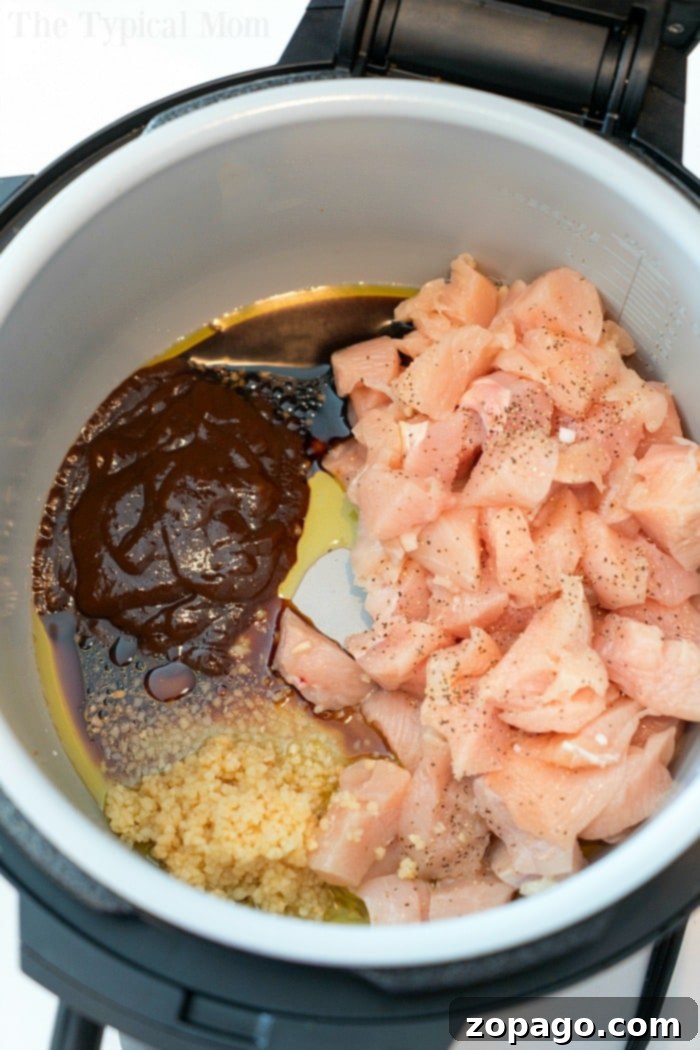 Easy Instant Pot Cashew Chicken 4 A top-down view of an easy pressure cooker cashew chicken recipe, garnished with vibrant green onions.