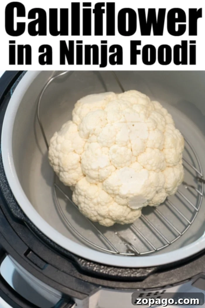 Making pressure cooker cauliflower whole is easy and more delicious than you'd think! NO need to break it apart anymore. In just 10 minutes it's perfect. #pressurecooker #ninjafoodi #cauliflower #wholecauliflower #instantpot #crockpotexpress ninja foodi cauliflower recipe