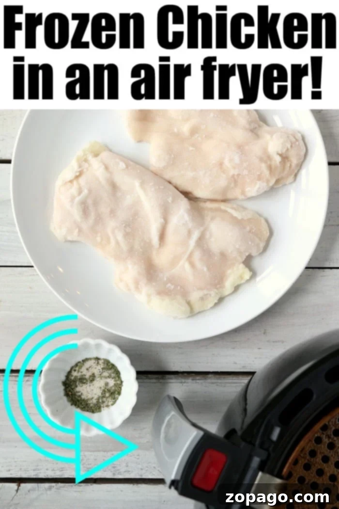 Air Fryer frozen chicken breast is so easy to make! Great hack if you forget to defrost your chicken but dinner is just minutes away. Perfectly cooked frozen chicken breast in an air fryer, golden brown and ready to be served.