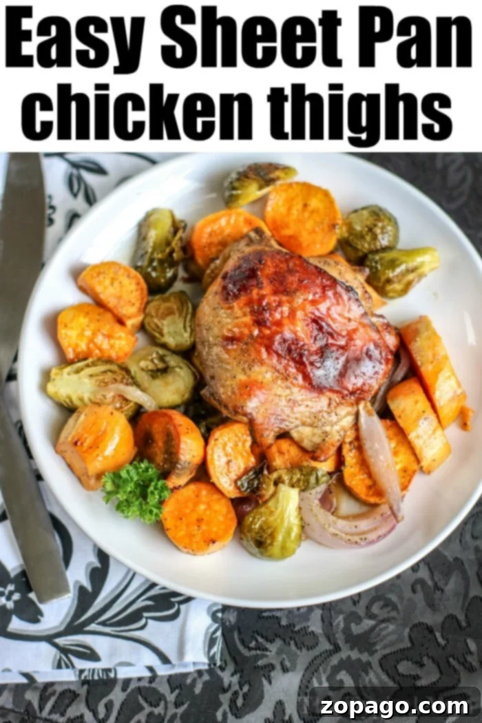 Sheet pan chicken thighs and vegetables are so easy to throw together, bake, and enjoy with your family. A healthy meal with tons of flavor for the win. #chickenthighs #chickenrecipes #sheetpanrecipes #sheetpanchicken best chicken thighs recipe on a sheet pan with vegetables