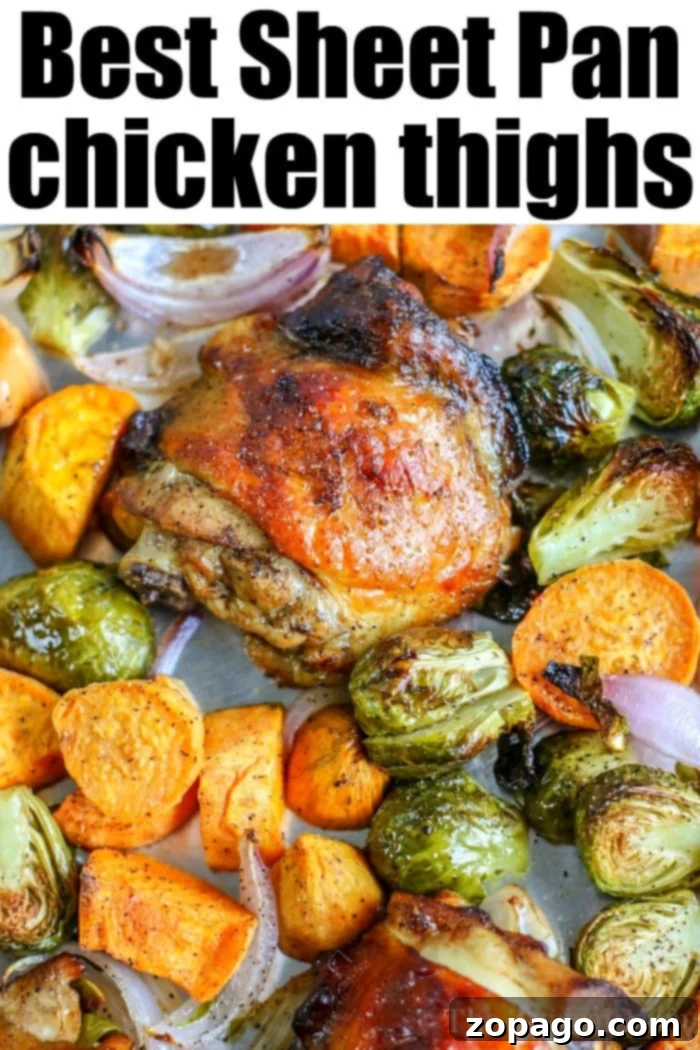Sheet pan chicken thighs and vegetables are so easy to throw together, bake, and enjoy with your family. A healthy meal with tons of flavor for the win. #chickenthighs #chickenrecipes #sheetpanrecipes #sheetpanchicken Sheet Pan Chicken Thighs and vegetables, a flavorful and healthy dinner