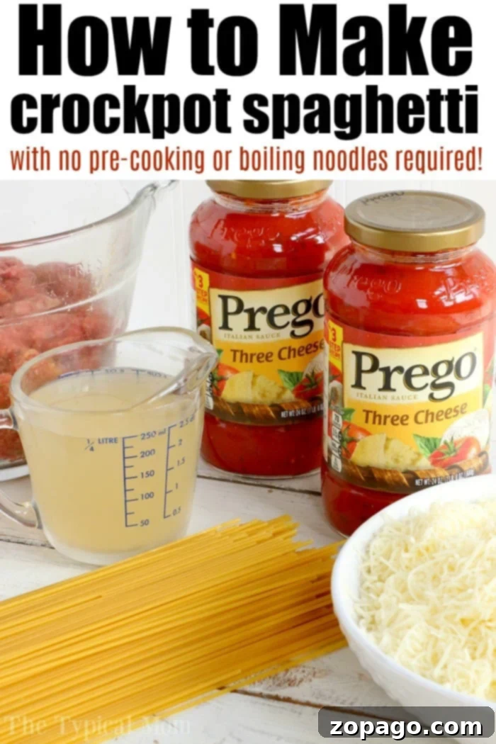 Crockpot spaghetti and meatballs is a game changer! NO need to boil noodles when making this pasta dinner in your slow cooker. Homemade comfort food. crockpot spaghetti recipe