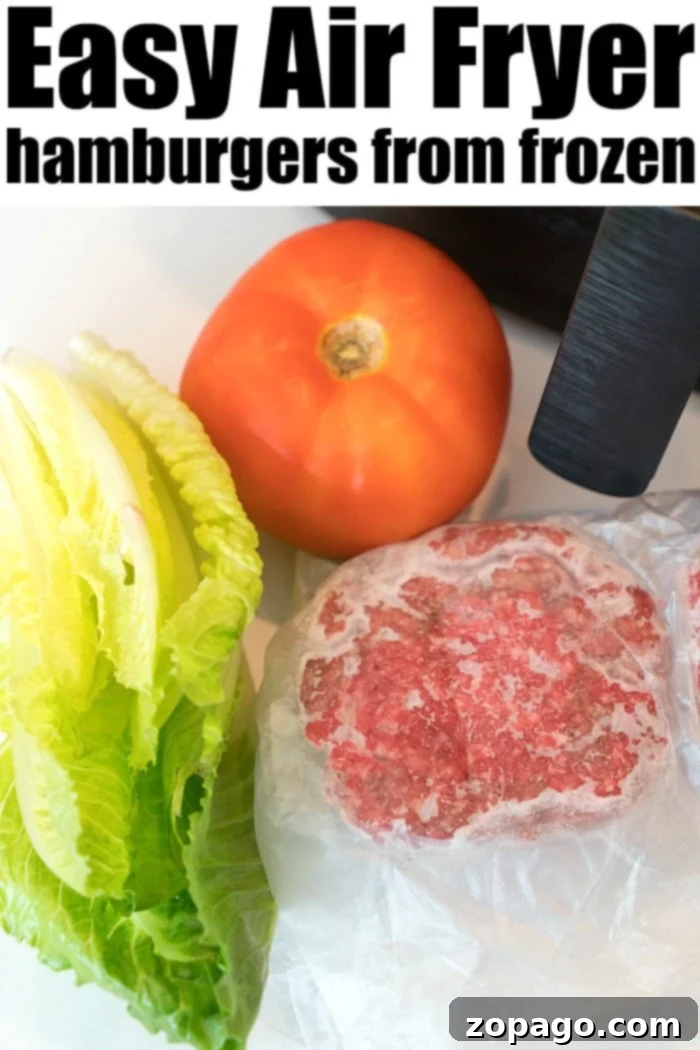 Air fryer hamburger that's frozen! If you forgot to defrost ground beef for dinner, don't fret we've got you covered here. #airfryerrecipes #airfryerhamburgers #frozenhamburgers #airfryer #thetypicalmom Frozen hamburgers air fryer recipe