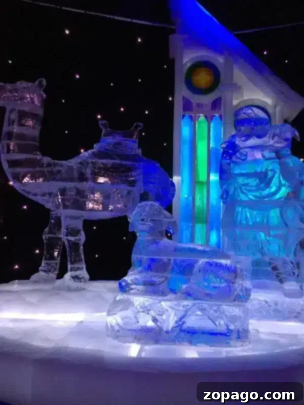 Explore the fantastic ice sculptures and slides at Queen Mary Chill in Long Beach. Intricate ice sculptures and an ice slide inside the Queen Mary CHILL dome