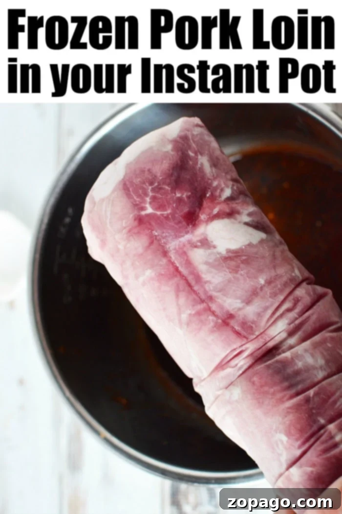 Frozen Instant Pot pork tenderloin is easier than you think! Yes! You can now cook a rock hard frozen tenderloin in your pressure cooker to tender in no time. #instantpot #instantpotrecipeseasy #instantpotrecipes #instantpotporkloin #porktenderloin #pork #tenderloin #thetypicalmom instant pot frozen pork tenderloin