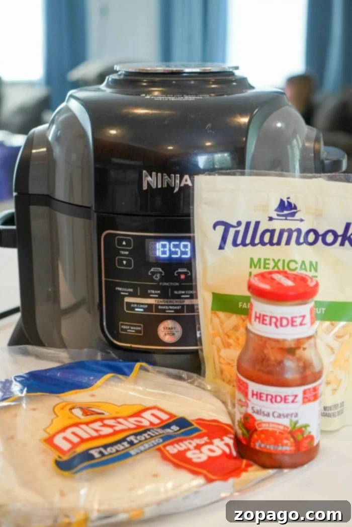 Ninja Foodi quesadilla is the bomb! WAY better than on the stovetop or microwave, try this crispy cheesy lunch idea with 1 secret ingredient today. #airfryer #airfryerquesadilla #quesadilla #airfryerrecipes #ninjafoodi Ninja Foodi quesadilla cooking in the air fryer