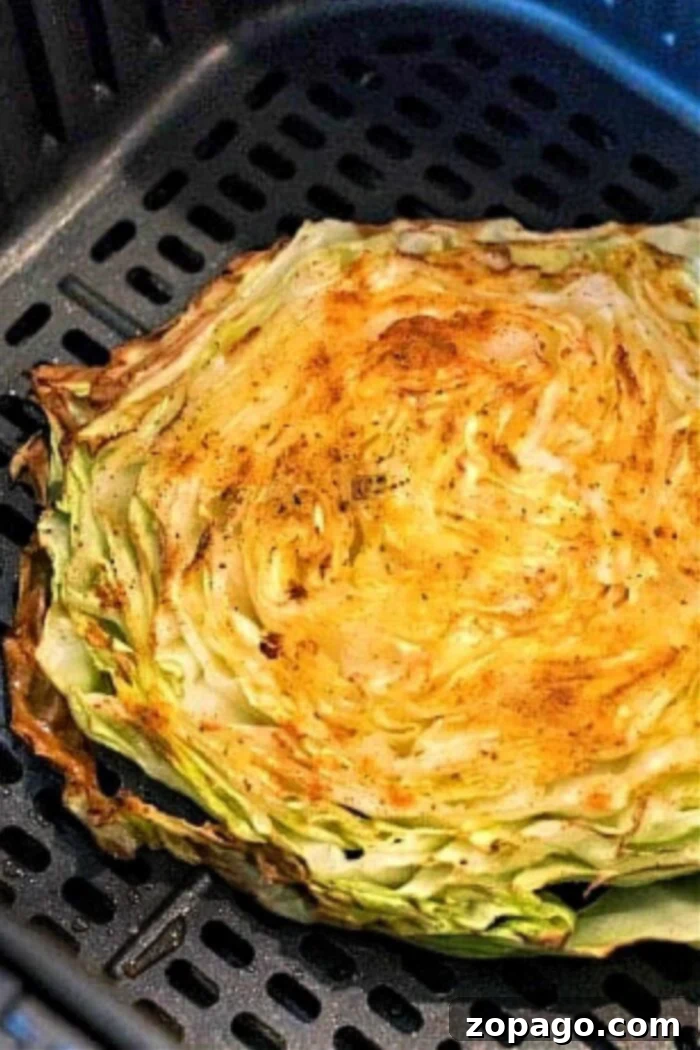 Crispy Air Fryer Cabbage 2 Crispy and tender air fryer cabbage steaks ready to serve