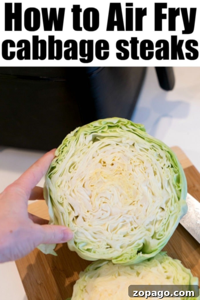 Cabbage steaks in an air fryer or quarters come out tender yet crispy on the edges with LOTS of flavor. If you love this vegetable, this is a new way to try it. #airfryer #airfryerrecipes #airfryercabbage #ninjafoodi #cabbage #cabbagesteaks Air fryer cabbage steaks with a golden-brown crust