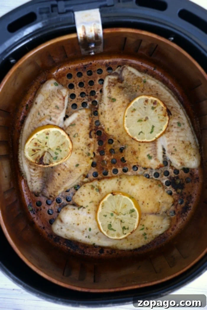 Achieving Perfect Doneness: Air Fryer Frozen Fish Perfectly cooked frozen fish in air fryer, showing ideal doneness and flakiness for a delicious meal.