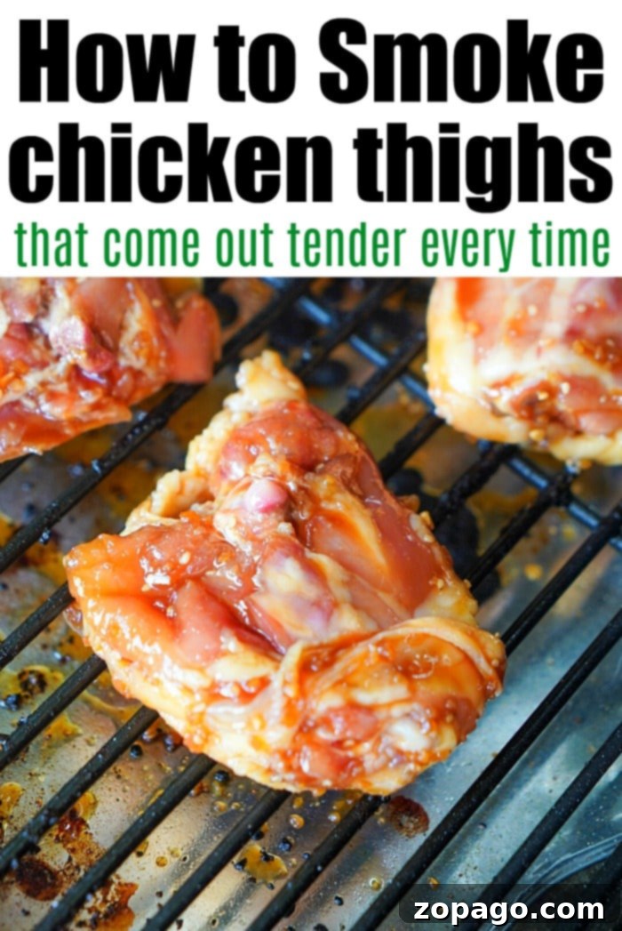 Perfectly Smoked Traeger Chicken Thighs 7 Succulent smoked chicken thighs, beautifully cooked on a Traeger grill, with a deep smoky aroma.