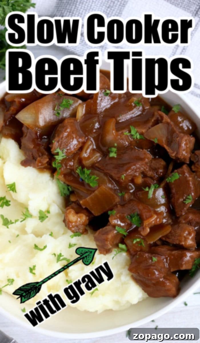 Tender Slow Cooker Beef Tips in Rich Gravy 8 crockpot beef recipe