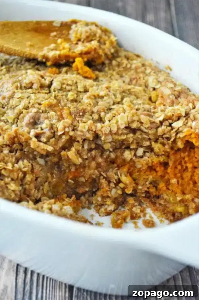 Scratch-Made Pumpkin Crisp 2 Delicious Pumpkin Crisp without Cake Mix, a perfect Fall dessert with a creamy base and crunchy topping.