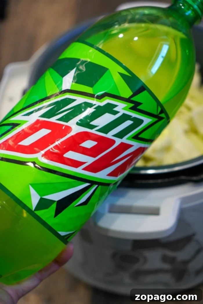 Sweet and Savory Instant Pot Mountain Dew Stew 8 Instant Pot Mountain Dew stew, highlighting the vibrant color and unique ingredients
