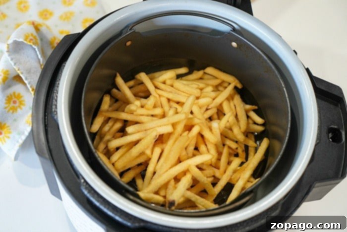 Crispy Air Fryer Fish and Chips 6 Crispy French fries freshly made in the air fryer, a perfect complement to delicious fish and chips.